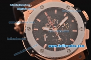 Hublot Aero Bang Chronograph Swiss valjoux 7750-SHG automatic Rose Gold Case with Skeleton Dial Gold Stick Markers and Black Rubber Strap