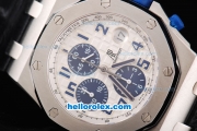 Audemars Piguet Royal Oak Navy Chronograph Swiss Valjoux 7750 Automatic Movement White Grid Dial with Blue Number Markers