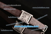 Cartier Tank MC Miyota 8245 Automatic Steel Case with Brown Leather Strap White Dial and Diamond Bezel