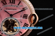 Cartier Ballon Bleu De Tourbillon Swiss Tourbillon Manual Winding Rose Gold Case with Pink Dial Pink Leather Strap and Roman Numeral Markers