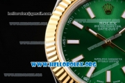 Rolex Datejust II Clone Rolex 3135 Automatic Two Tone Case/Bracelet with Green Dial and Stick Markers