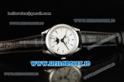 Jaeger-LECoultre Master Calendar Miyota 9015 Automatic Steel Case White Dial With Stick Markers Black Leather Strap (JH)