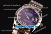 Rolex Datejust Asia 2813 Automatic Steel Case with Purple Dial Roman Numeral Markers and Diamonds Bezel (BP)