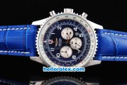 Breitling Navitimer Chronograph Quartz Movement Silver Case with Blue Dial and Blue Leather Strap-Number Markers