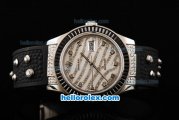 Rolex Datejust Automatic Movement Steel Case with White Diamond Dial/Hour Marker and Black Diamond Bezel-Black Rubber Strap