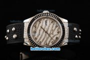 Rolex Datejust Automatic Movement Steel Case with White Diamond Dial/Hour Marker and Black Diamond Bezel-Black Rubber Strap Rolex Datejust Automatic Movement Steel Case with White Diamond Dial/Hour Marker and Black Diamond Bezel-Black Rubber Strap