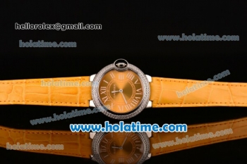 Cartier Ballon Bleu Swiss Quartz Stainless Steel Case with Yellow Leather Strap Diamond Bezel and Yellow Dial