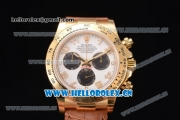 Rolex Cosmograph Daytona Clone Rolex 4130 Automatic Yellow Gold Case with White Dial Arabic Numeral Markers and Brown Leather Strap (EF)