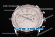 Vacheron Constantin Historiques Cornes de Vache 1955 Chronograph Copy Venus 75 Manual Winding Steel Case with White Dial Silver Stick Markers and Black Leather Strap