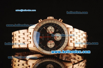 Breitling Montbrillant Swiss Valjoux 7750 Automatic Full Rose Gold with Black Dial and Stick Markers