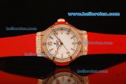 Hublot Big Bang King Swiss Quartz Movement Diamond Case and Bezel with White Dial and Red Rubber Strap