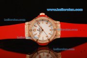 Hublot Big Bang King Swiss Quartz Movement Diamond Case and Bezel with White Dial and Red Rubber Strap