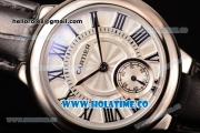 Cartier Ballon Bleu De Small Swiss Quartz Steel Case with White Dial Roman Numeral Markers and Black Leather Strap