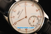 IWC Portuguese Asia 6497 Manual Winding Movement Steel Case with White Dial and Rose Gold Markers-Black Leather Strap