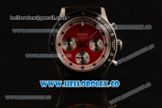 Rolex Daytona Vintage Edition Chrono Miyota OS20 Quartz Steel Case with Red Dial Steel Bezel and Black Leather Strap