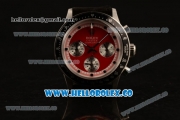 Rolex Daytona Vintage Edition Chrono Miyota OS20 Quartz Steel Case with Red Dial Steel Bezel and Black Leather Strap