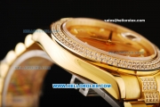 Rolex Day Date II Automatic Movement Full Gold with Double Row Diamond Bezel - Diamond Markers and Gold Dial