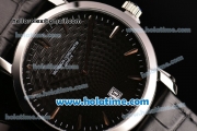 Vacheron Constantin Malte Miyota Quartz Stainless Steel Case with Black Leather Strap Black Dial and Stick Markers