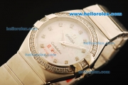 Omega Constellation Swiss ETA Quartz Movement Diamond Bezel with White MOP Dial and Diamond Markers - Lady Model