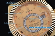 Rolex Sky-Dweller Asia 2813 Automatic Gold Case with Black Leather Strap and Yellow Dial