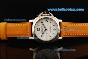 Panerai Luminor Marina Pam 113 Manual Winding Movement Steel Case with White Dial and Yellow Leather Strap