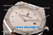 Audemars Piguet Royal Oak Lady Swiss Quartz Steel/Diamonds Case with White Rubber Strap and White Dial (EF)