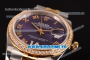 Rolex Datejust Asia 2813 Automatic Two Tone Case with Purple Dial Diamonds Bezel and Roman Numeral Markers (BP)