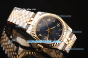 Rolex Datejust Swiss ETA 2836 Automatic Full Steel with Rose Gold Bezel and Dark Blue Dial-Two Tone Strap