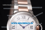 Cartier Ballon Bleu Medium Miyota OS2035 Quartz Two Tone Case/Bracelet with Roman Numeral Markers and White Dial