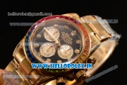 Rolex Cosmograph Daytona Rainbow Diamond Chrono Swiss Valjoux 7750 Automatic Yellow Gold Case Black Dial With Diamonds Markers Yellow Gold Bracelet