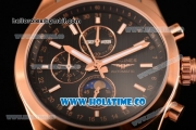 Longines Master Moonphase Chrono Miyota OS10 Quartz with Date Rose Gold Case with Black Dial Stick Markers and Two Tone Bracelet
