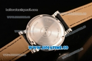 Cartier Rotonde De Miyota Quartz Steel Case with Black Dial Roman Numeral Markers and Black Leather Strap