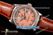 Rolex Day-Date Asia 2813/Swiss ETA 2836/Clone Rolex 3135 Automatic Steel Case with Diamonds Markers and Orange MOP Dial (BP)