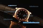 Rolex Cellini Swiss Quartz Rose Gold Case with Black Dial and Black Leather Strap-Diamond Markers