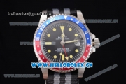 Rolex GMT-Master Asia 2813 Automatic Steel Case with Black Dial Black/Grey Nylon Strap and Red/Blue Bezel