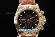 Rolex Daytona Chronograph Automatic Gold Case with Black Dial and Leather Strap
