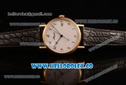 Breguet Classique Miyota 9015 Automatic Yellow Gold Case with White Dial and Black Leather Strap Arabic Numeral Markers - (AAAF)