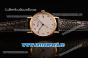 Breguet Classique Miyota 9015 Automatic Yellow Gold Case with White Dial and Black Leather Strap Arabic Numeral Markers - (AAAF)