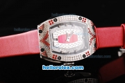 Richard Mille RM007 Silver Case with Diamond Hour Markers-Diamond Bezel and Red Leather Strap