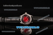 Rolex Cellini Time Asia 2813 Automatic Steel Case with Red/Black Dial Black Leather Strap and Silver Markers