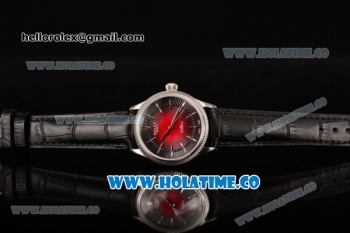 Rolex Cellini Time Asia 2813 Automatic Steel Case with Red/Black Dial Black Leather Strap and Silver Markers