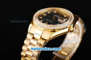 Rolex Day Date II Automatic Movement Full Gold with Diamond Bezel-Black MOP Dial and Diamond Markers