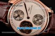 IWC Portuguese Tourbillon Hand-Wound Swiss Tourbillon Manual Winding Rose Gold Case with White Dial and Brown Leather Strap (FT)