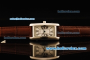 Cartier Tank Americaine Quartz Movement Steel Case with White Dial and Brown Leather Strap - Lady Model