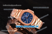Patek Philippe Nautilus Chrono Swiss Valjoux 7750-CHG Automatic Rose Gold Case/Bracelet with Blue Dial and Stick Markers (BP)
