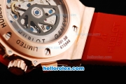 Hublot Big Bang Swiss Valjoux 7750 Chronograph Movement Rose Gold Case with White Dial-Red Diamond Bezel and Red Rubber Strap