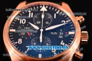 IWC Pilot’s Watch Chronograph Swiss Valjoux 7750 Automatic Rose Gold Case with Black Dial and White Arabic Numeral - 1:1 Original