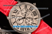 Cartier Ronde Louis Cartier Miyota 1L45 Quartz Steel Case with Red Leather Strap and Diamonds Bezel