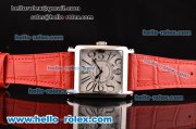 Franck Muller Master Square Swiss Quartz Steel Case with White Dial Numeral Marekrs and Red Leather Strap