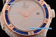 Hublot Big Bang Tutti Frutti Caviar Swiss ETA 2824 Automatic White Ceramic Case with Blue Leather Strap and Diamond/Rose Gold Bezel - 1:1 Original